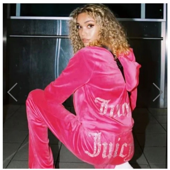 Juicy couture pink party velour tracksuit set size XL new hoodie & pants new - Picture 8 of 9